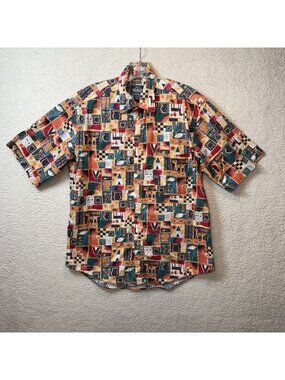 Vintage Woolrich Button-Up Shirt Fish Abstract Geometric Print Medium Cotton